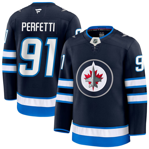 Men's Winnipeg Jets #91 Cole Perfetti Fanatics Navy Home Player Jersey Men's Winnipeg Jets #91 Cole Perfetti Fanatics Navy Home Player Jersey
